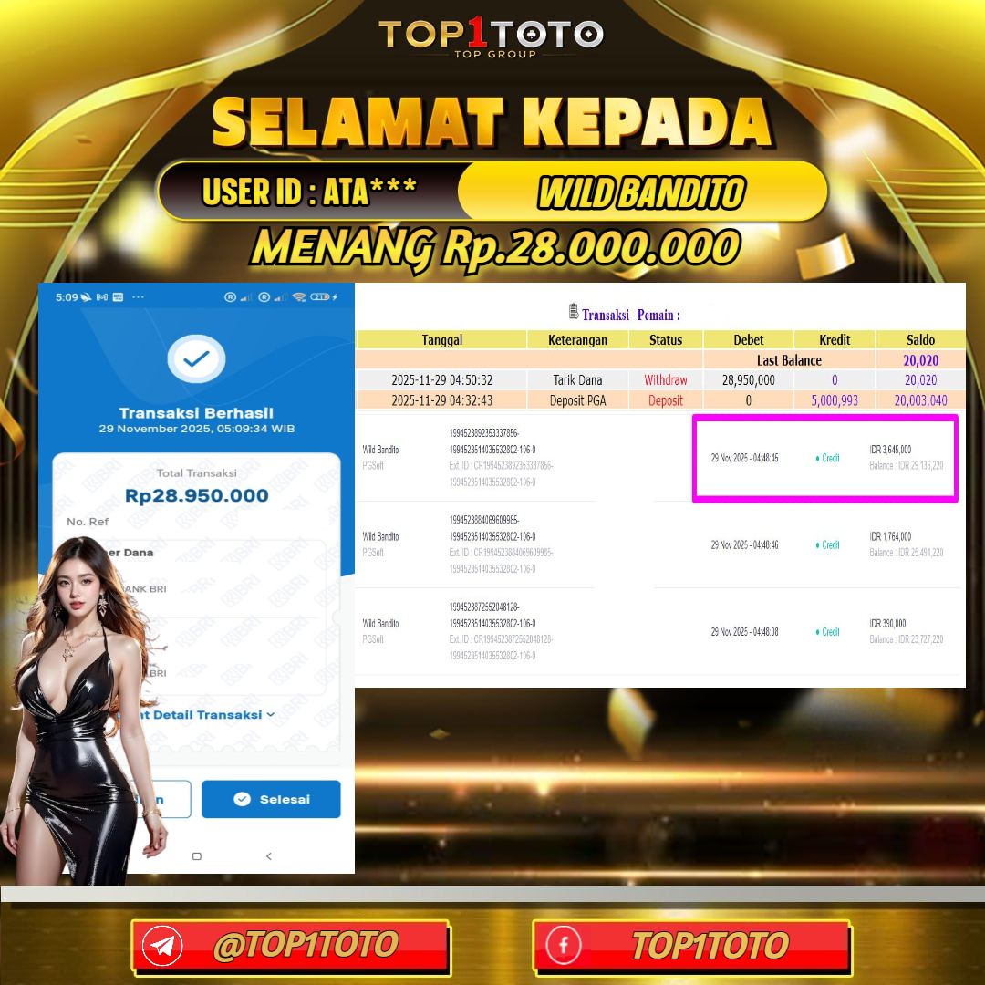 TOP1TOTO JACKPOT SLOT WILD BANDITO Rp.28.000.000  - LUNAS USER ID : ATA***